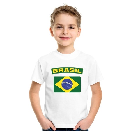 T-shirt wit Brazilie vlag wit jongens en meisjes