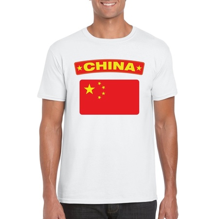 T-shirt wit China vlag wit heren