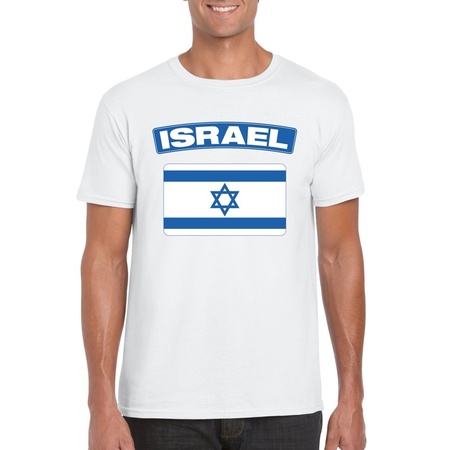 T-shirt wit Israel vlag wit heren