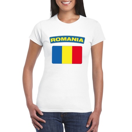 Romania flag t-shirt white women