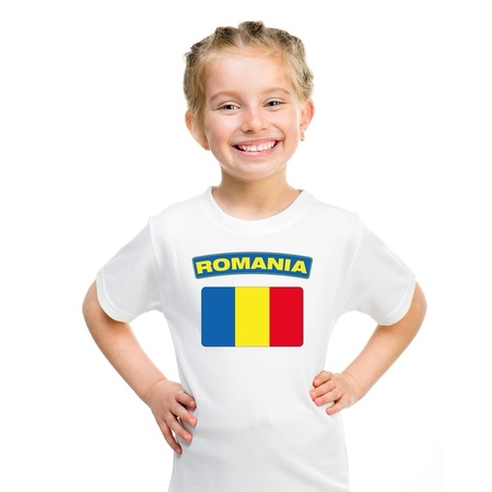 T-shirt wit Roemenie vlag wit jongens en meisjes