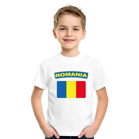 T-shirt wit Roemenie vlag wit jongens en meisjes