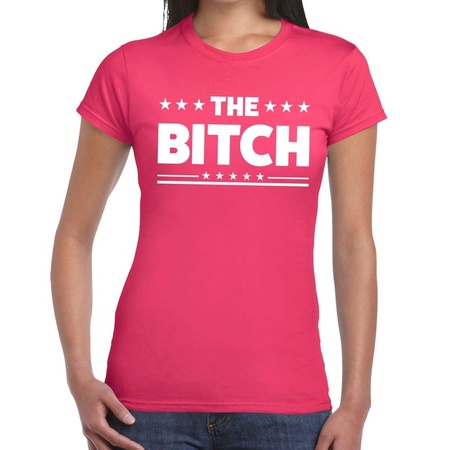 The Bitch tekst t-shirt roze dames