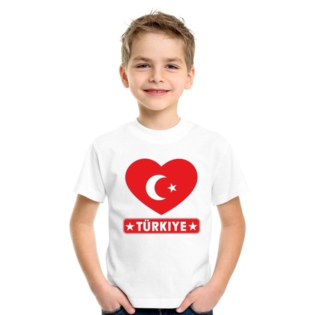 T-shirt wit Turkije vlag in hart wit kind