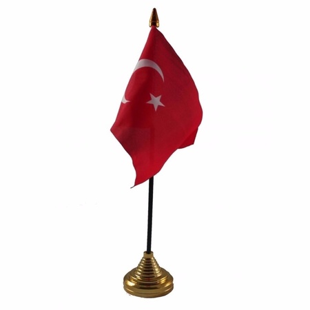 Polyester Turkse vlag voor op bureau 10 x 15 cm