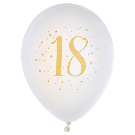 Birthday age balloons 18 years - 8x pieces - white/gold - 23 cm - Party supplies/decorations