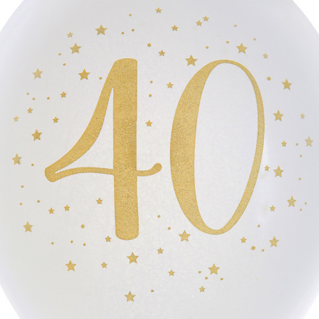 Birthday age balloons 40 years - 8x pieces - white/gold - 23 cm - Party supplies/decorations
