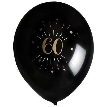 Birthday age balloons 60 years - 8x pieces - black/gold - 23 cm - Party supplies/decorations