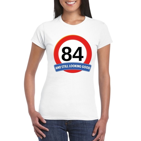 Verkeersbord 84 jaar t-shirt wit dames