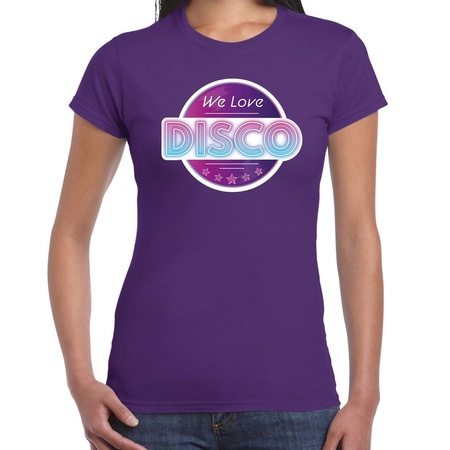 Party 70s/80s/90s feest shirt met disco thema paars voor dames