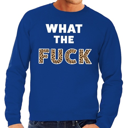 What the Fuck tijgerprint tekst sweater blauw