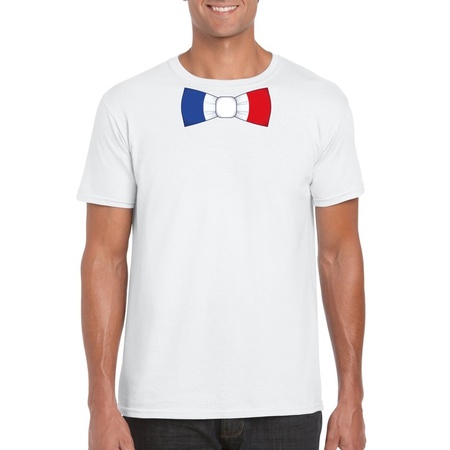 White t-shirt with France flag bow tie men