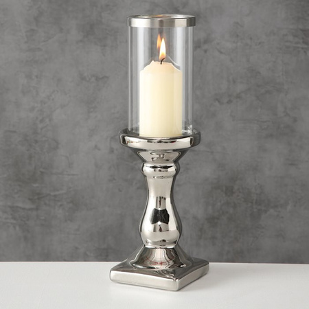 Zilver keramiek kaarsenhouder/windlicht voor stompkaarsen 31 x 9 cm