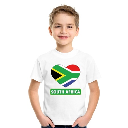 T-shirt wit Zuid Afrika vlag in hart wit kind