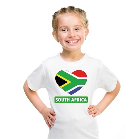 T-shirt wit Zuid Afrika vlag in hart wit kind