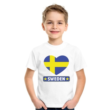 T-shirt wit Zweden vlag in hart wit kind
