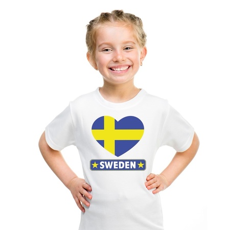 Sweden heart flag t-shirt white kids