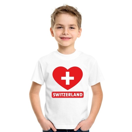 T-shirt wit Zwitserland vlag in hart wit kind
